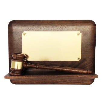 Walnut Plaque with Gavel and Gold Plate
