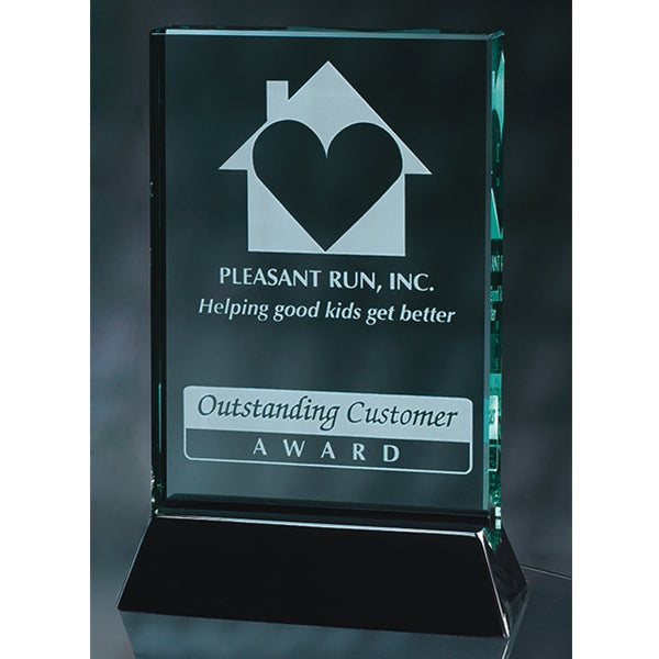 Jade Glass Award Plaque on Rosewood Base - - Nothers