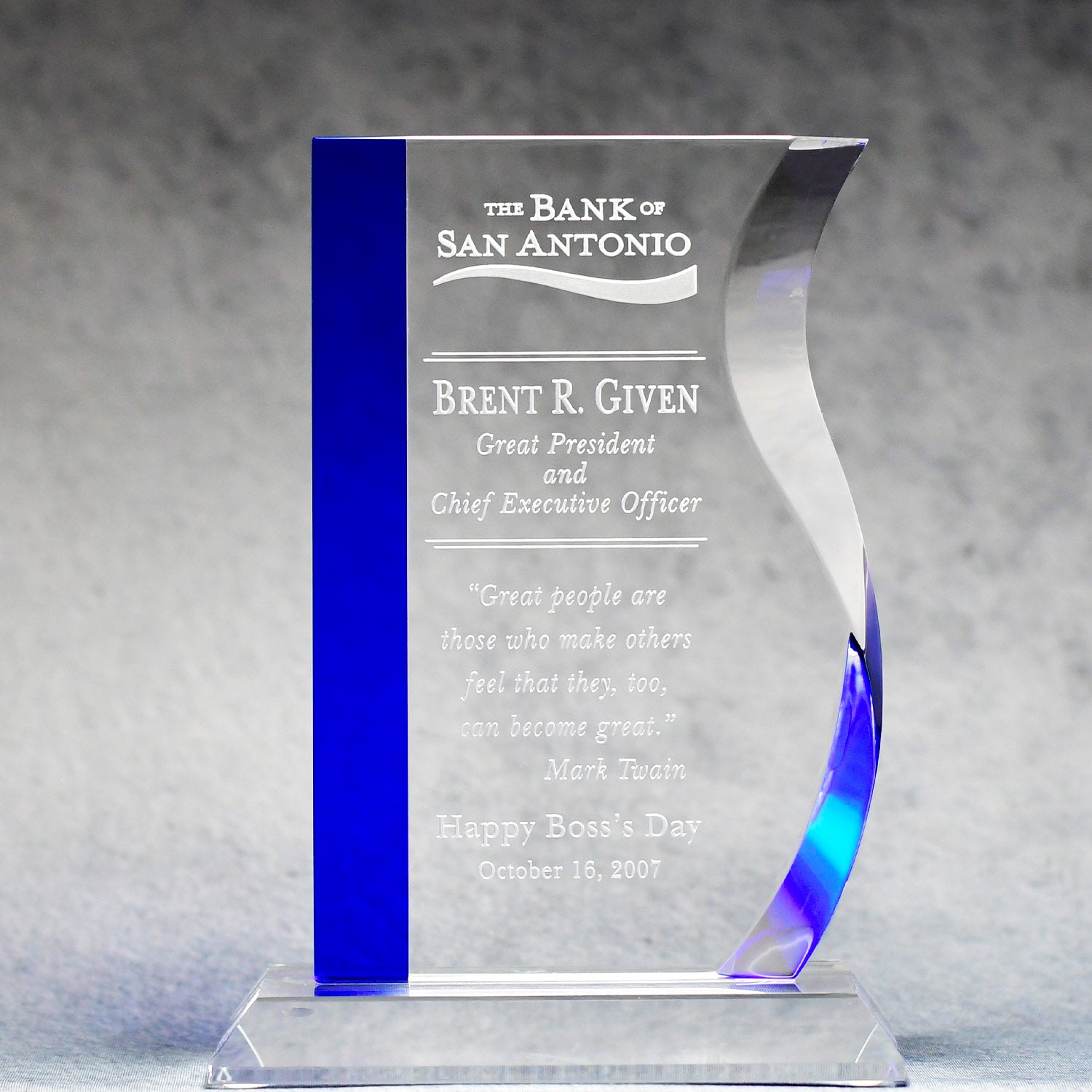 Crystal Wave Award with Blue Accent - - Nothers