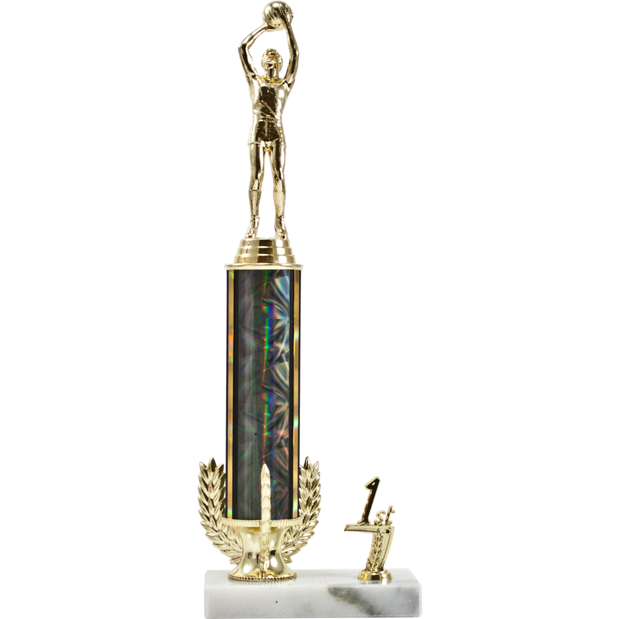 Tri-Wreath Round Column Basketball Trophy with Trim