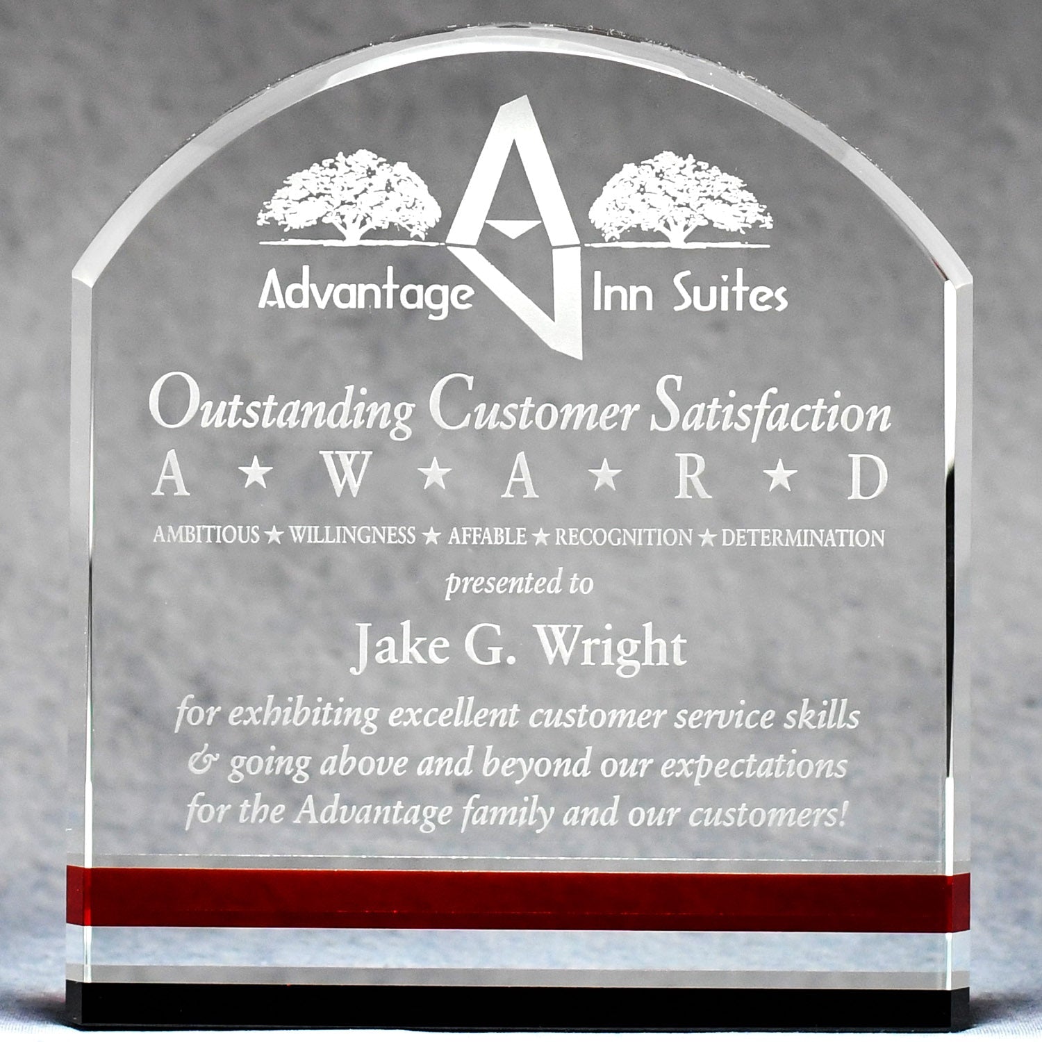 Crystal Arch Award with Black and Red Accents - - Nothers