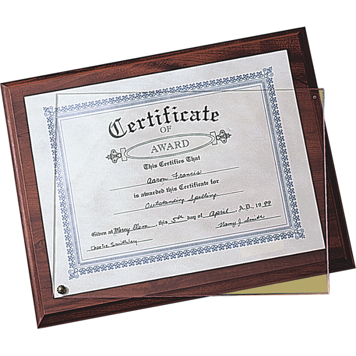 Cherrywood Plaque with Certificate