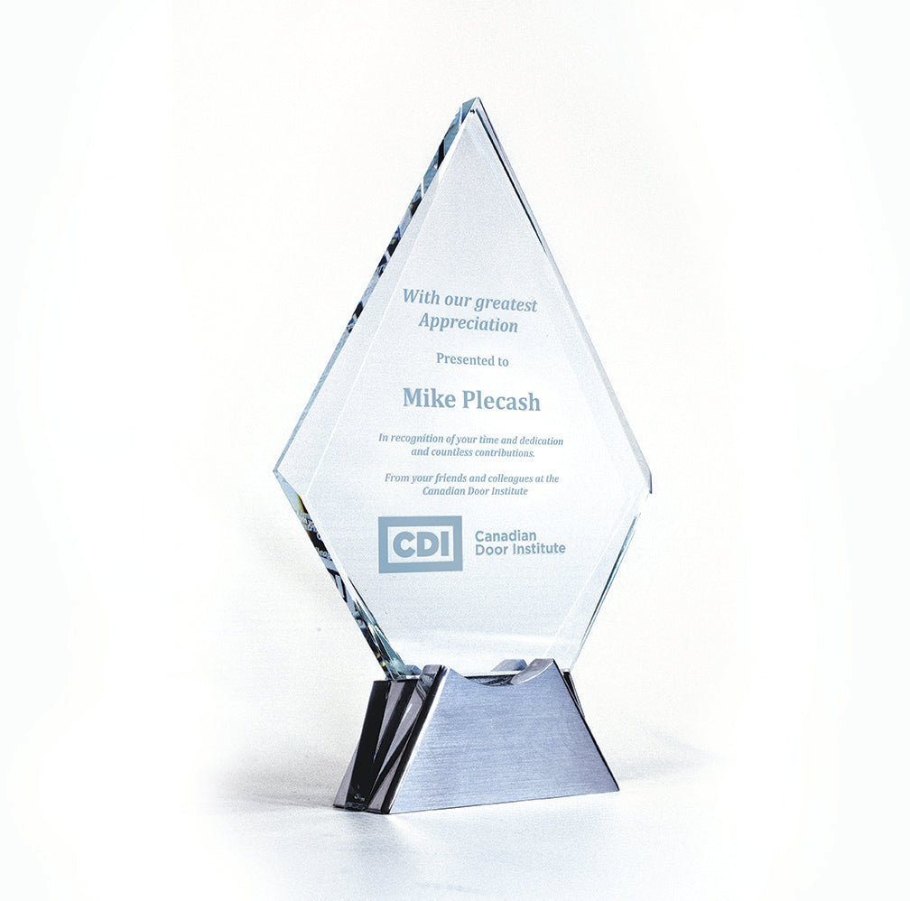 Glass Diamond Award on Chrome Stand