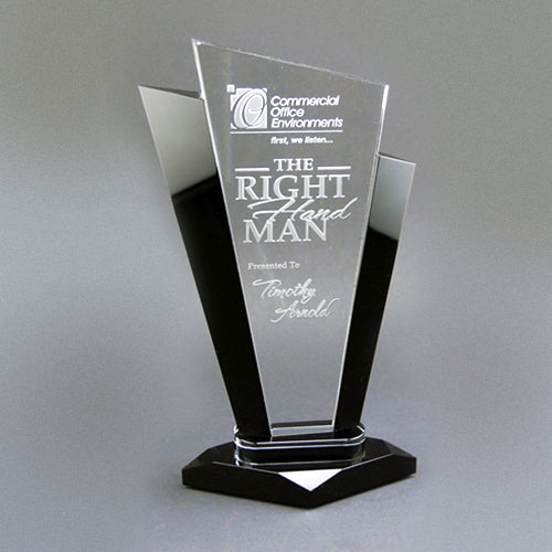 Glass Triangular Award with Black Accent - 9.5" - Nothers