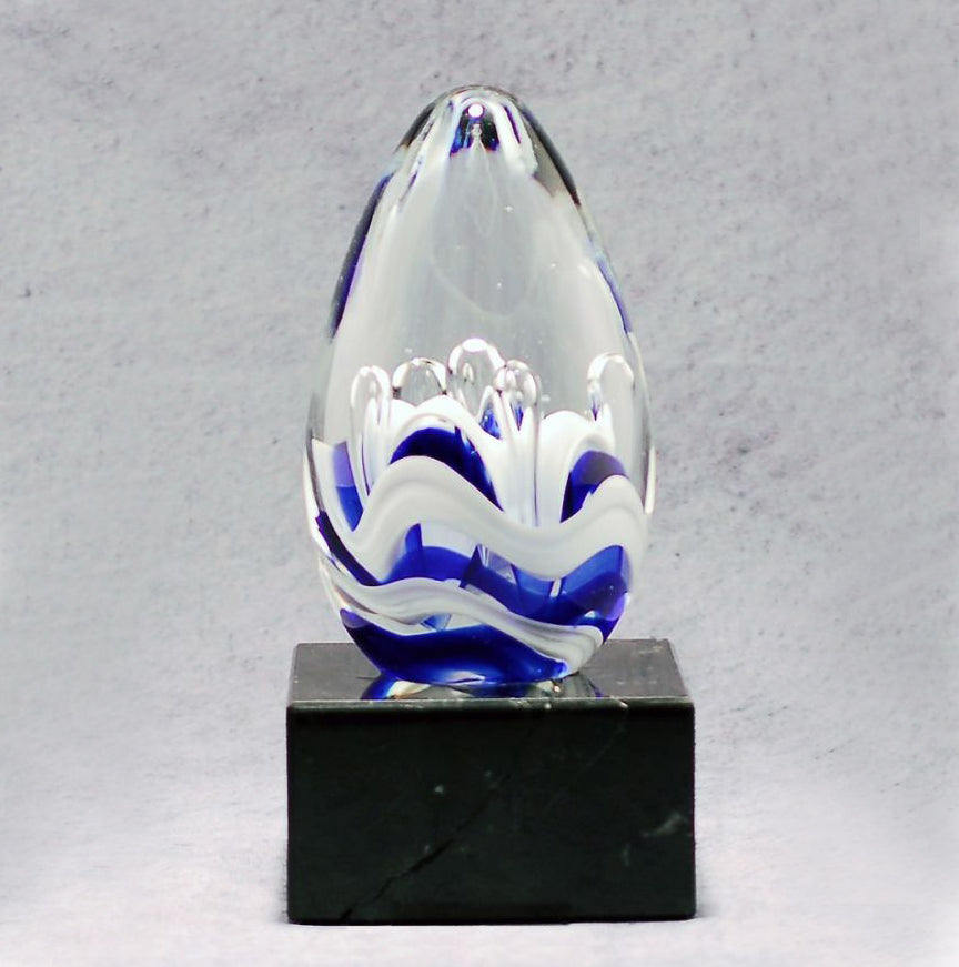 Art Glass Egg Award on Black Glass Base
