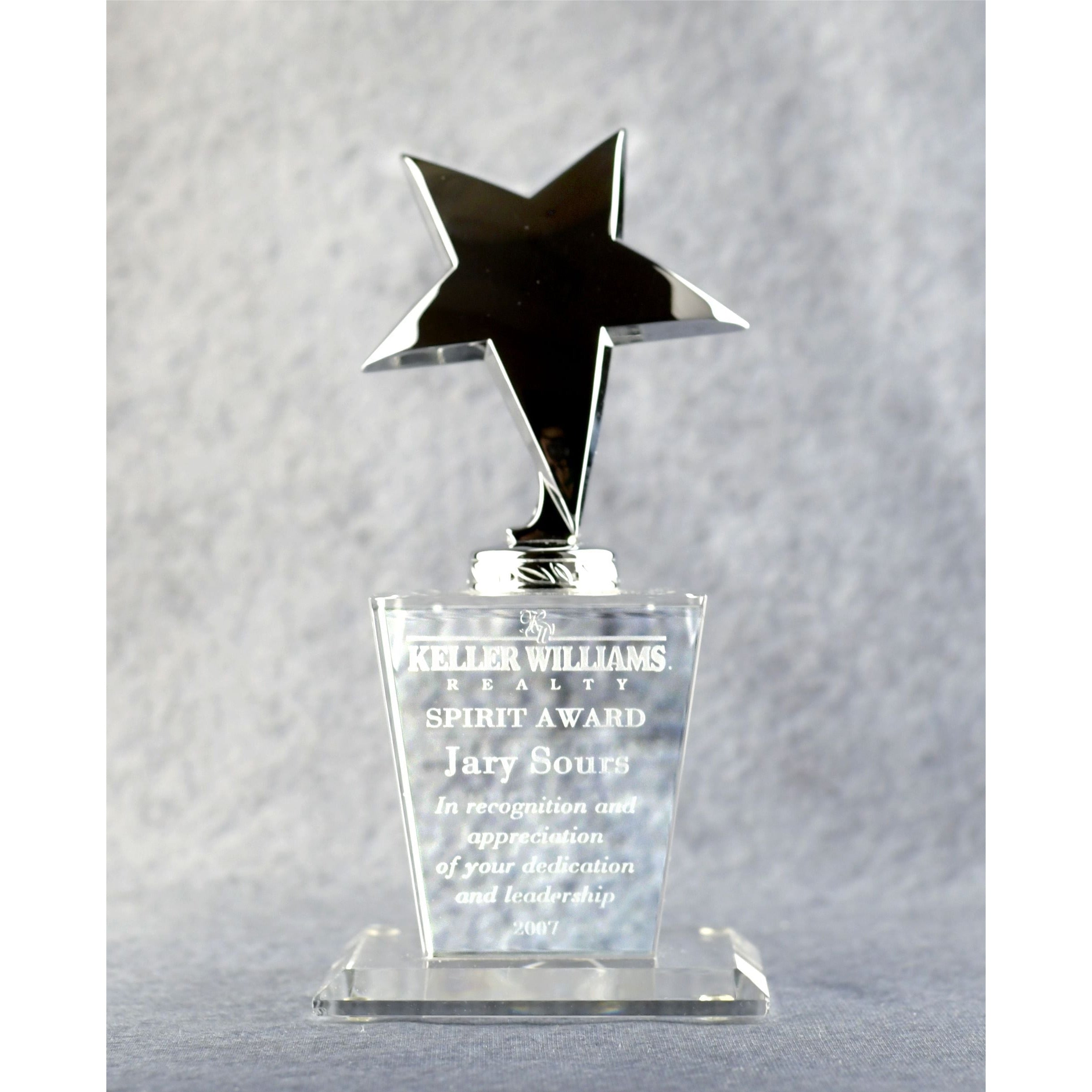 Crystal Award with Silver Metal Star - - Nothers