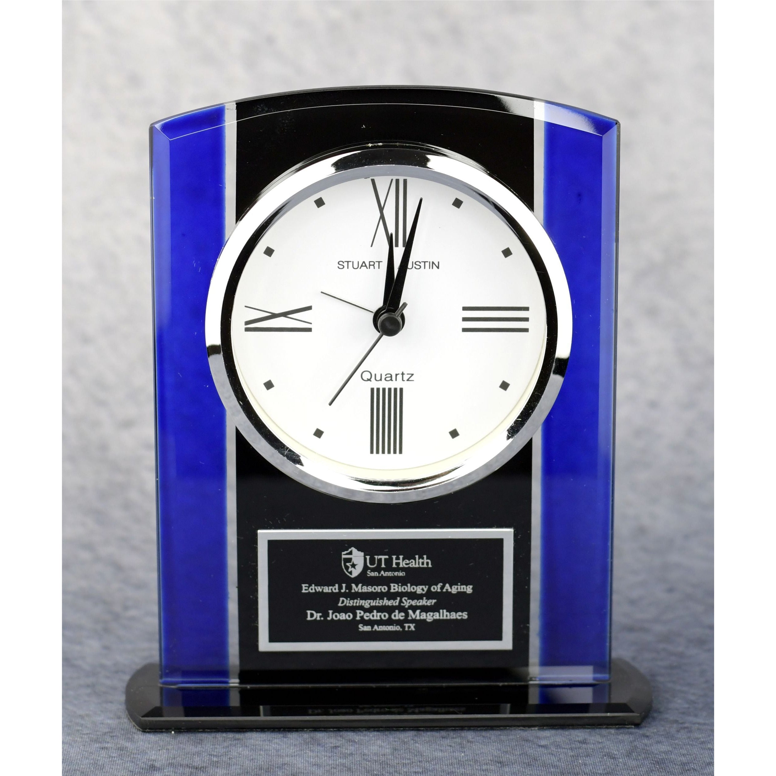 Glass Clock with Black and Blue Accents - - Nothers