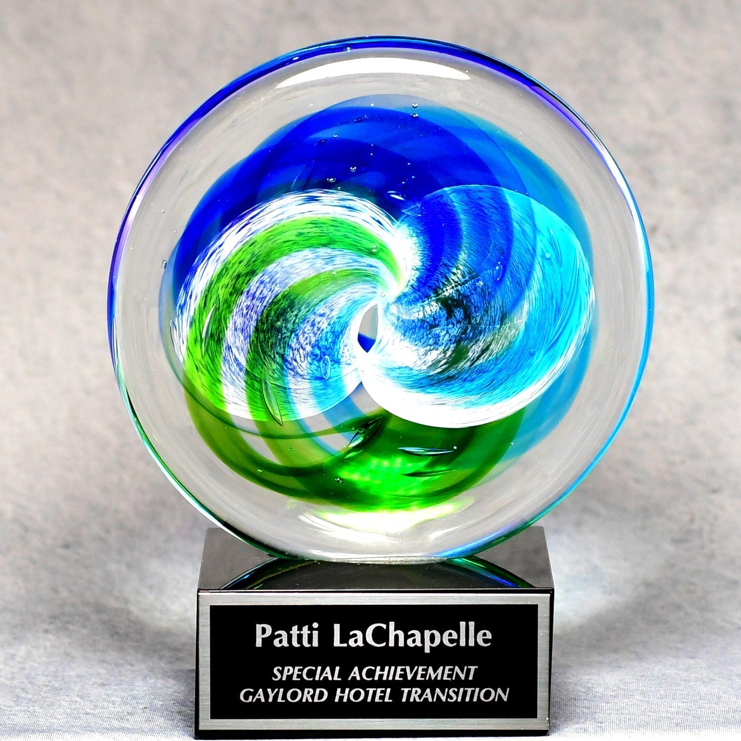 Art Glass Circle Award on Black Glass Base - - Nothers