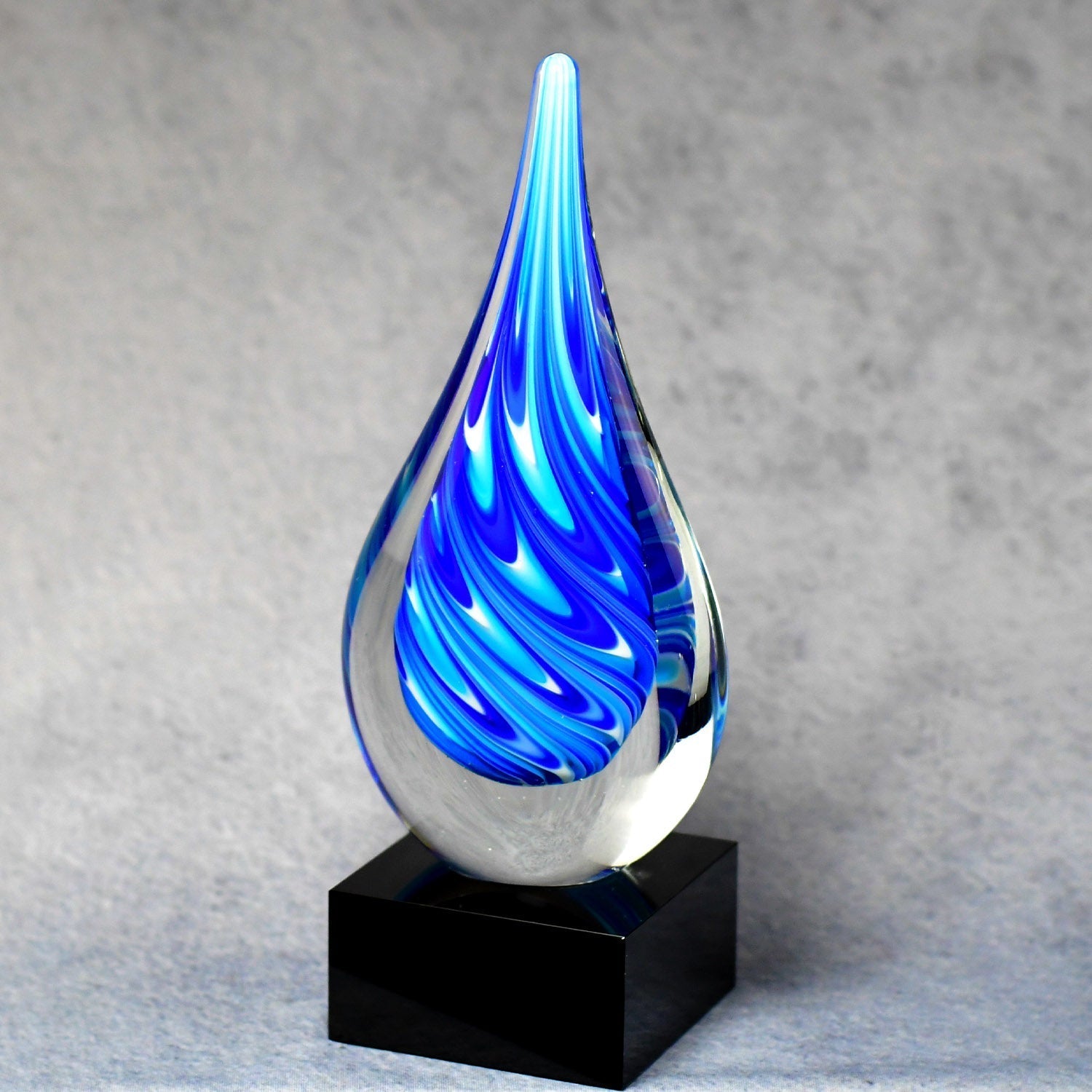 Art Glass Teardrop Award on Black Glass Base - - Nothers