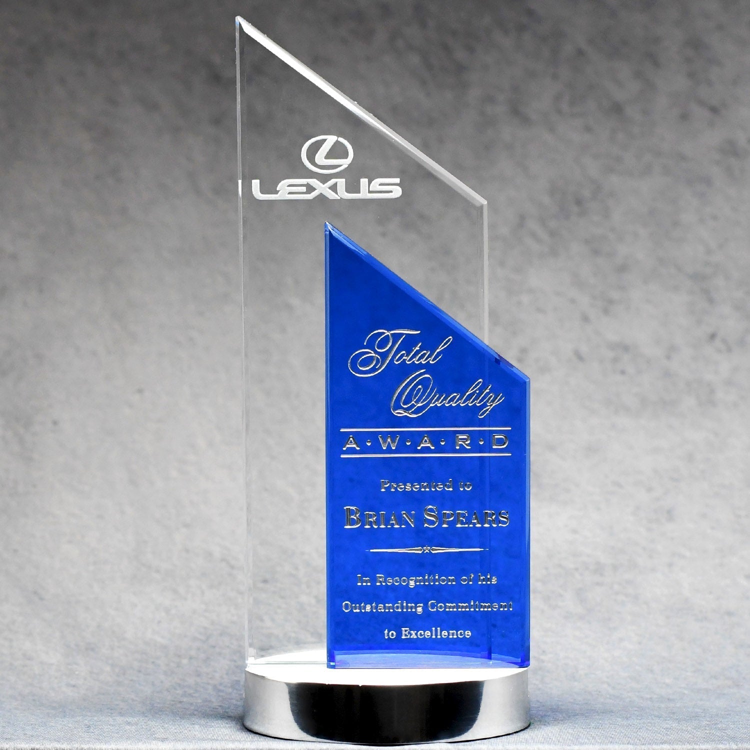 Glass Award with Clear and Blue Double Peak - - Nothers