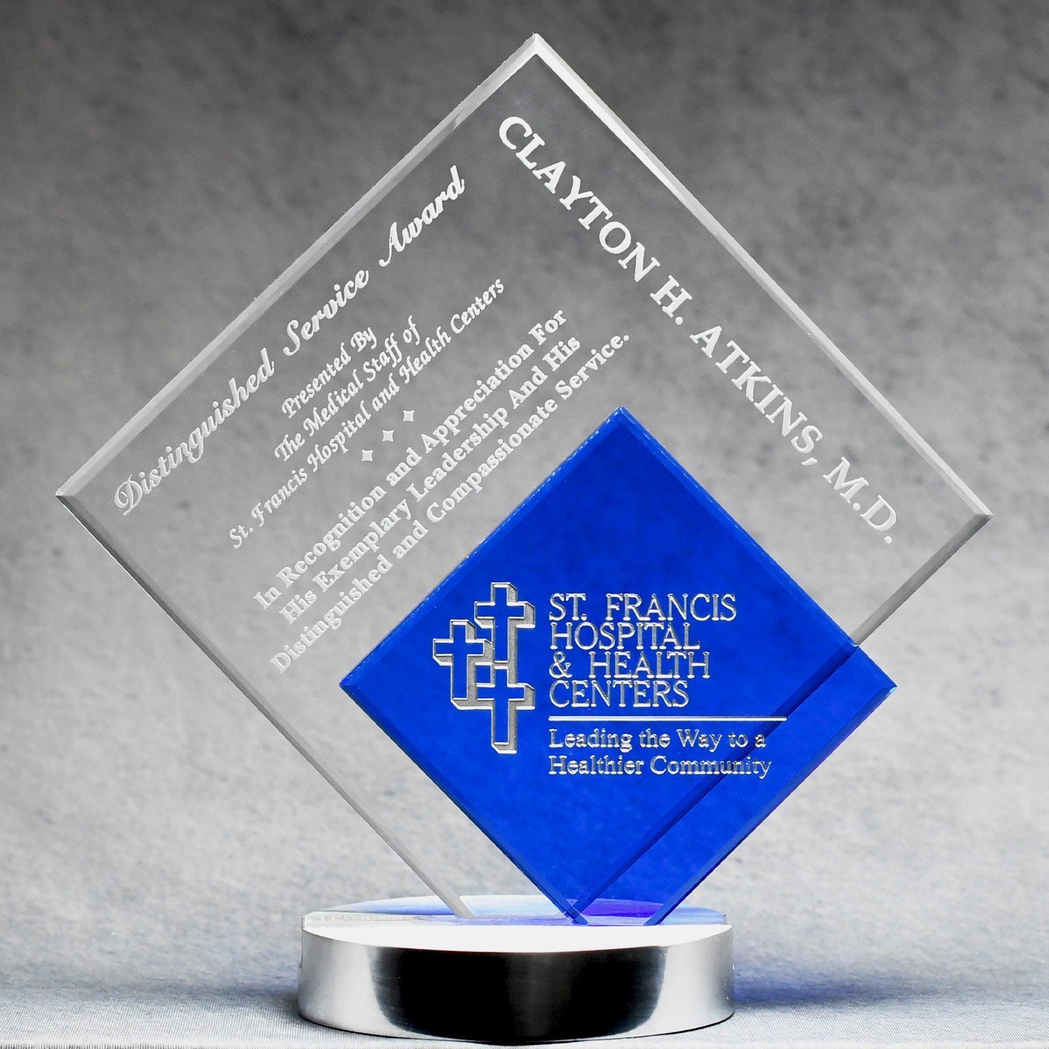 Glass Award with Blue Inset - - Nothers