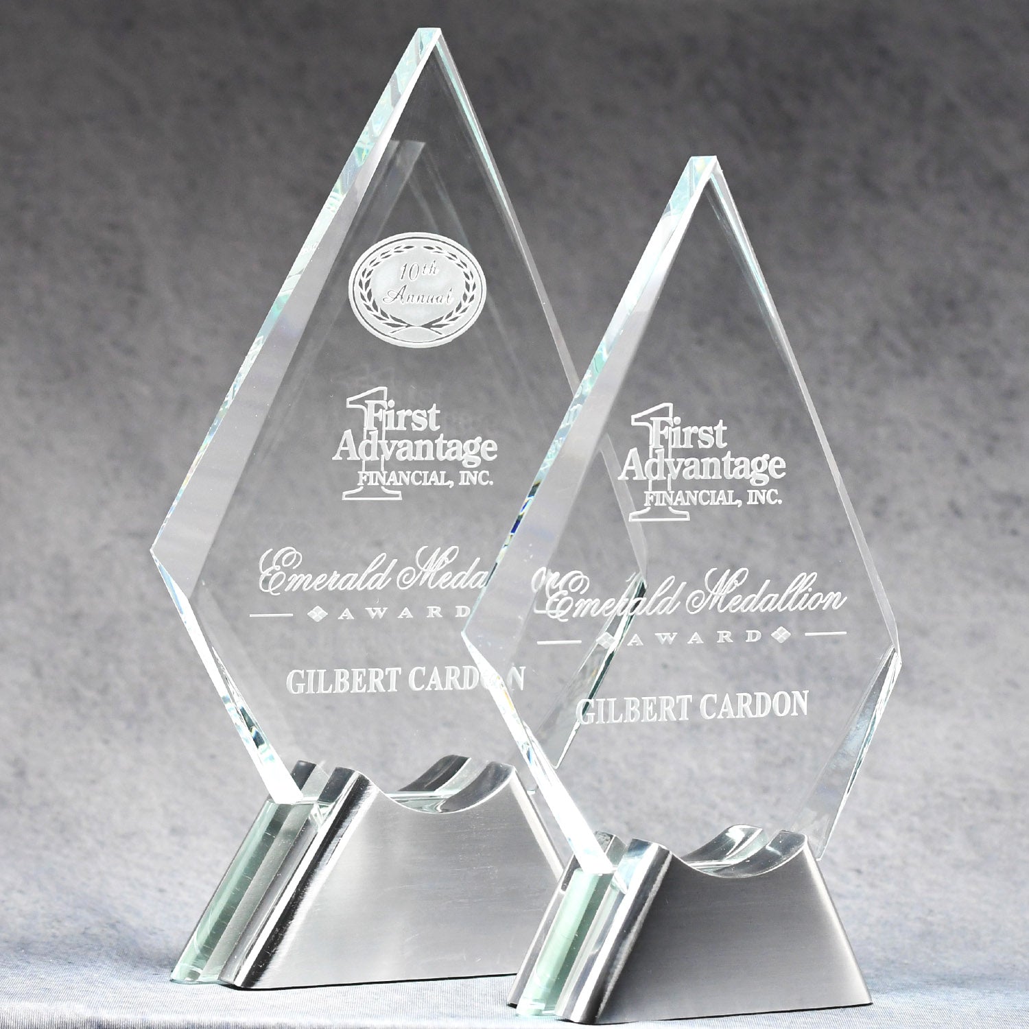 Glass Diamond Award on Chrome Stand - - Nothers
