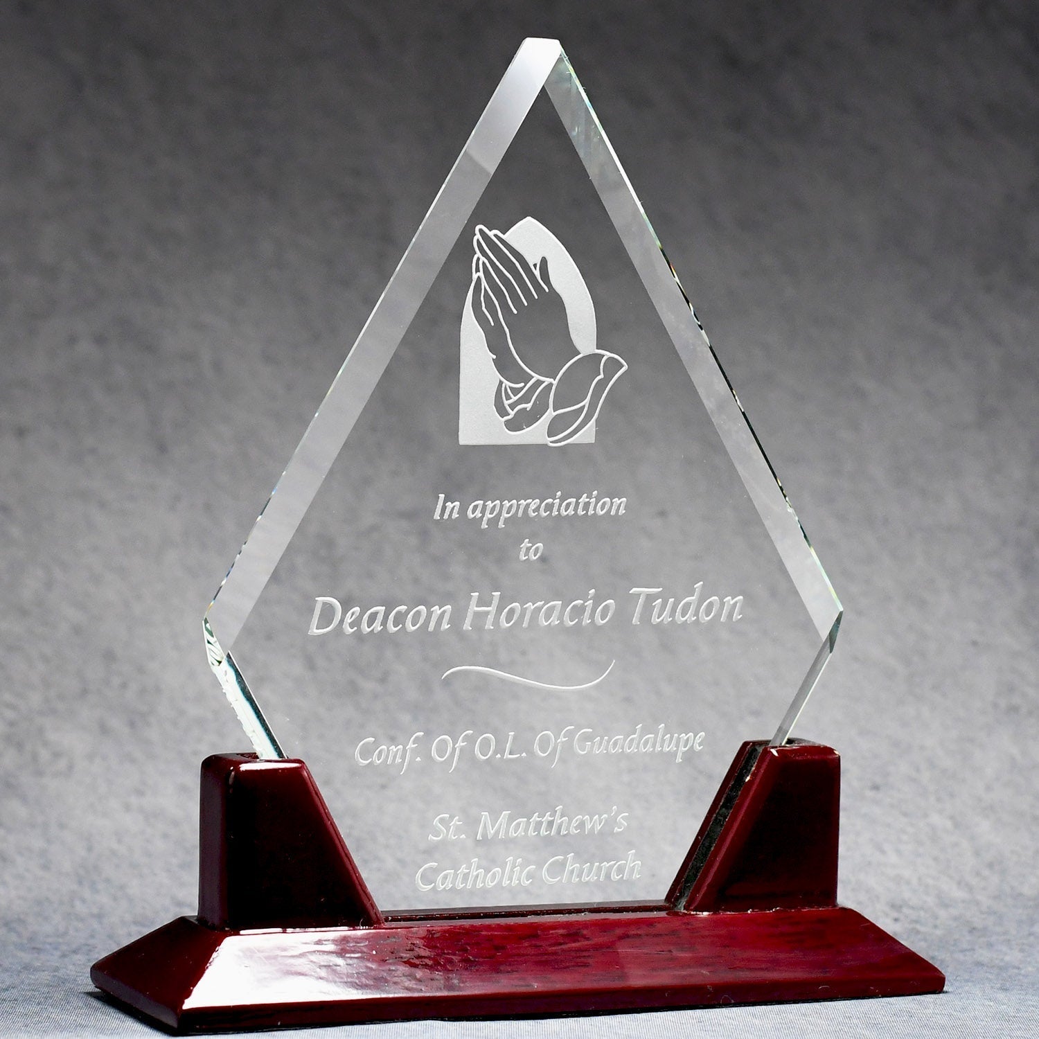 Glass Diamond Award with Rosewood Base - - Nothers