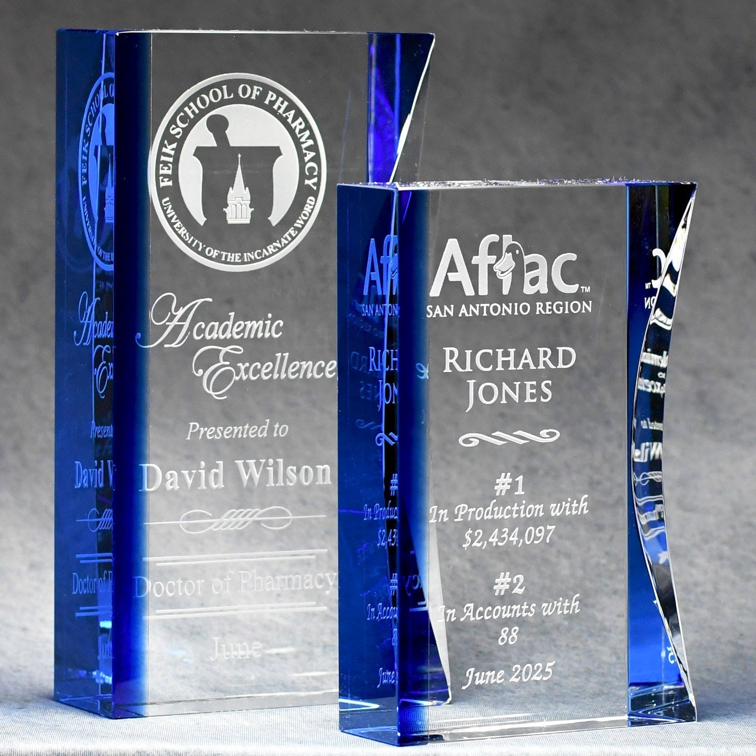 Glass Award with Blue Fused Accent - - Nothers