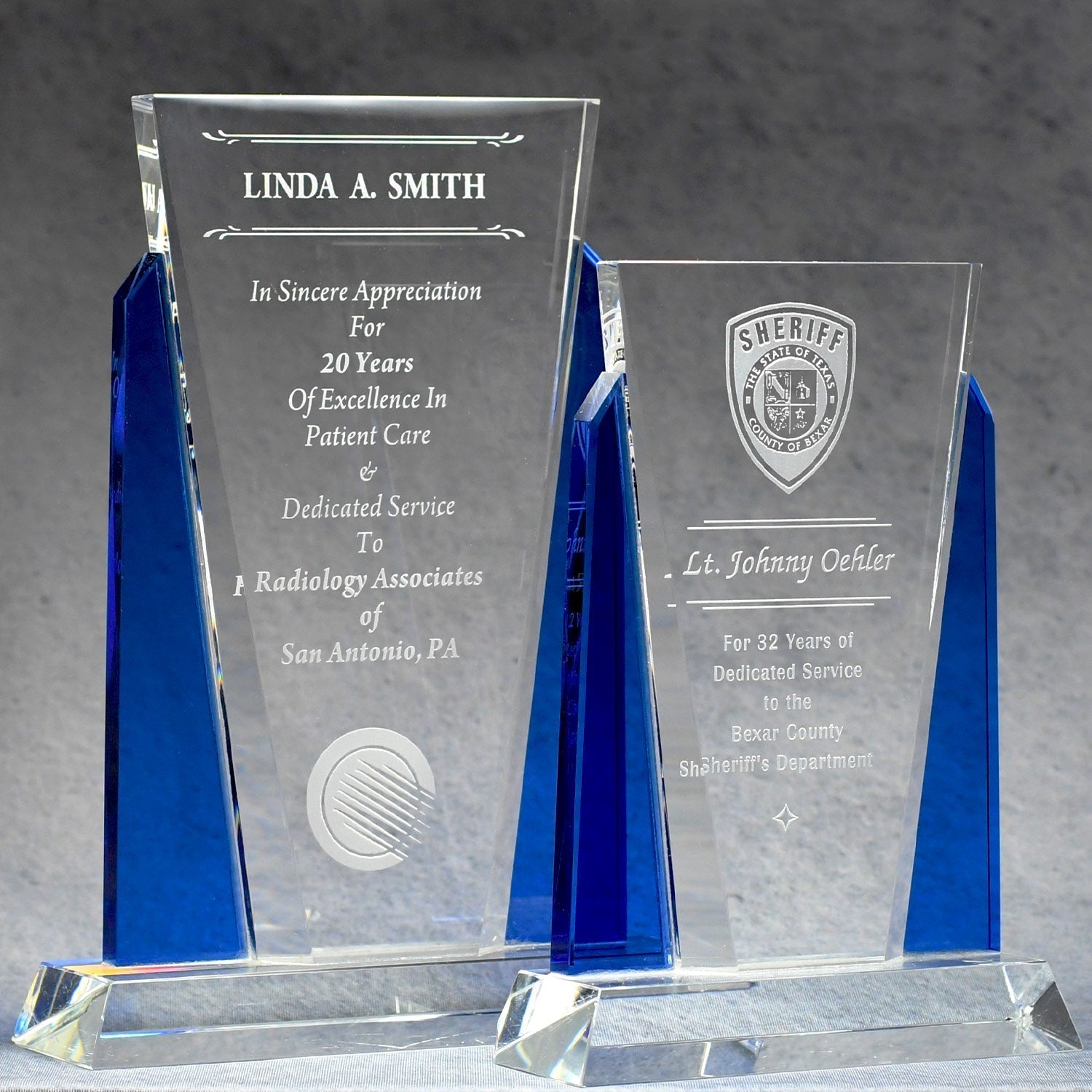 Glass Award with Blue Side Panels - - Nothers