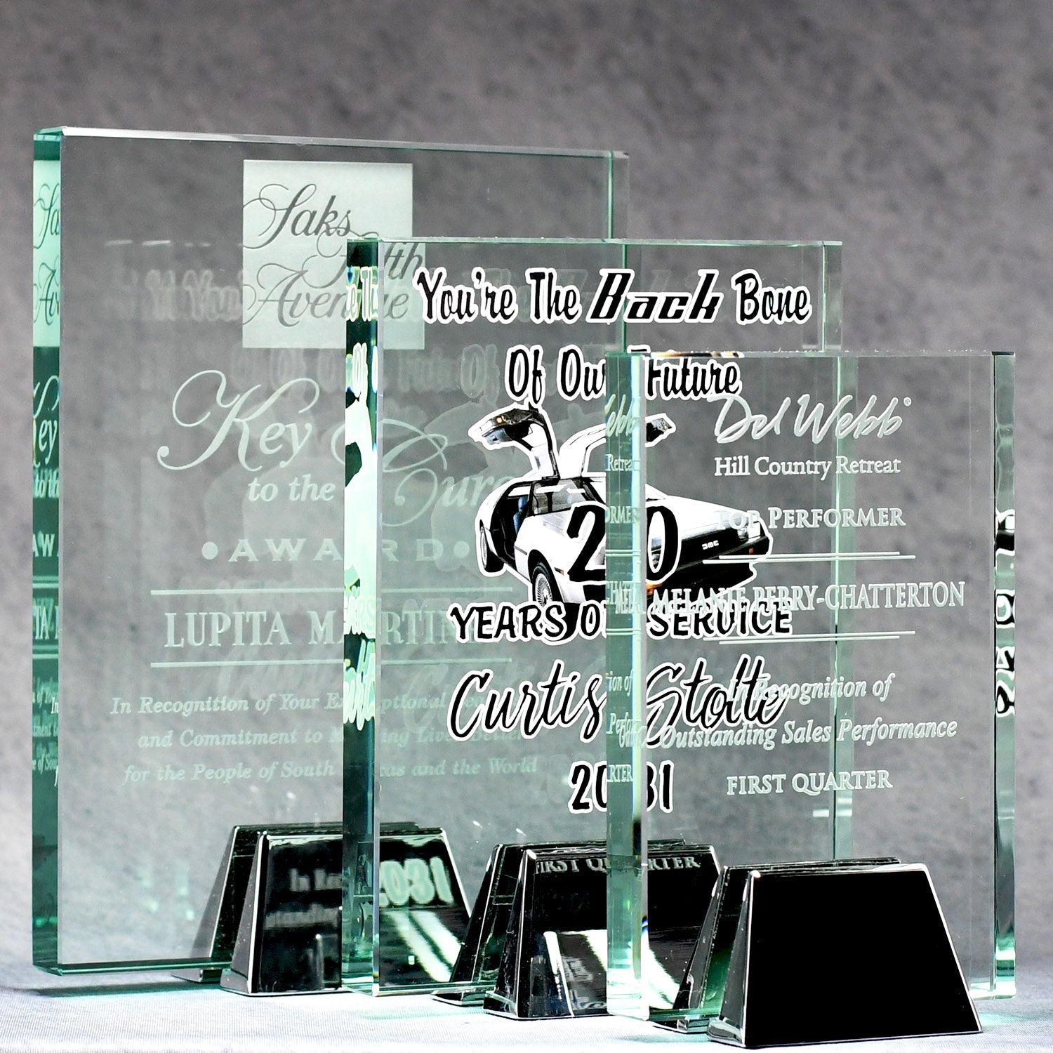 Jade Glass Award Plaque with Chrome Stand - - Nothers