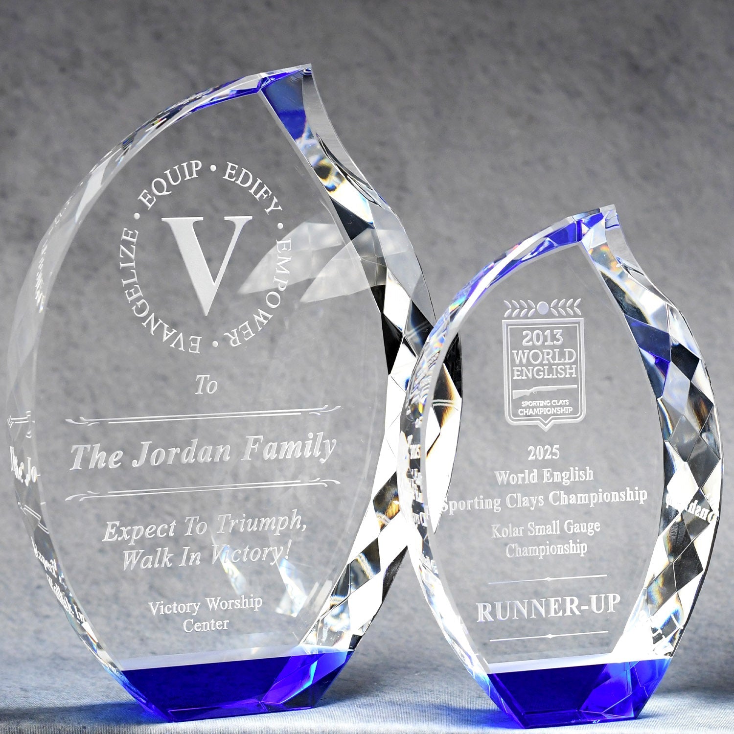 Crystal Multi-Faceted Flame Award with Blue Base - - Nothers